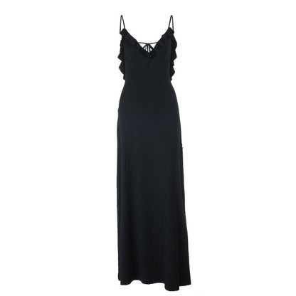 Self tie ruffle v neck backless cami maxi dress  | Festival Outfits Women