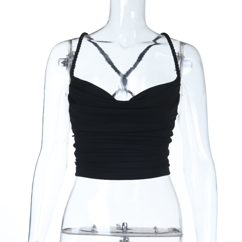 Cross back cowl neck backless solid cami top  | Festival Outfits Women