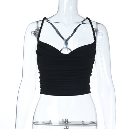 Cross back cowl neck backless solid cami top  | Festival Outfits Women