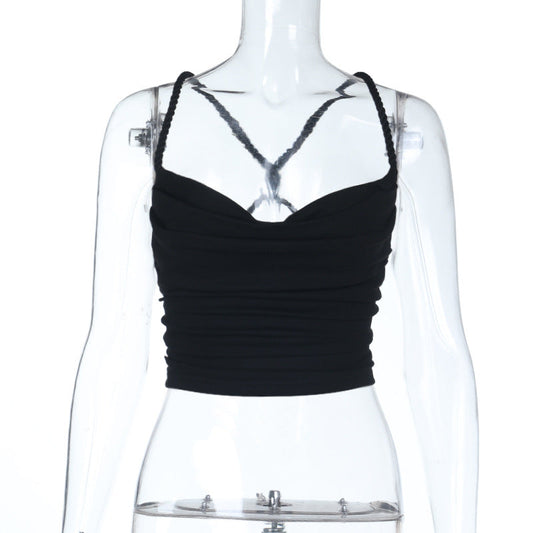 Cross back cowl neck backless solid cami top  | Festival Outfits Women