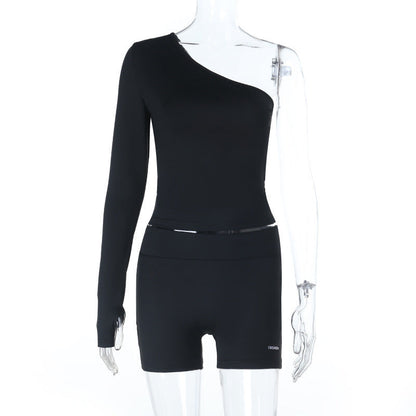 Long sleeve gloves one shoulder irregular pant set  | Festival Outfits Women