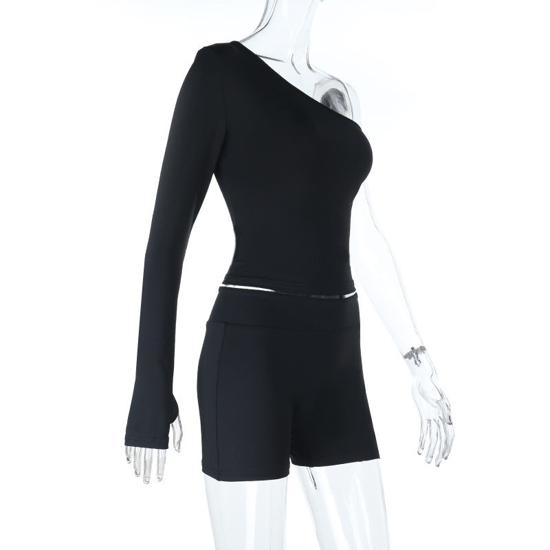 Long sleeve gloves one shoulder irregular pant set  | Festival Outfits Women