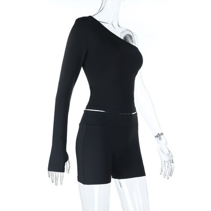 Long sleeve gloves one shoulder irregular pant set  | Festival Outfits Women