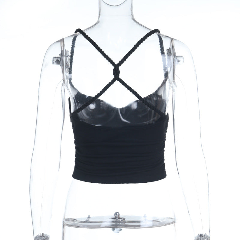 Cross back cowl neck backless solid cami top  | Festival Outfits Women