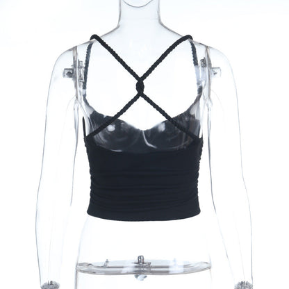 Cross back cowl neck backless solid cami top  | Festival Outfits Women