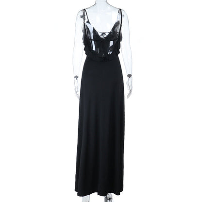 Self tie ruffle v neck backless cami maxi dress  | Festival Outfits Women