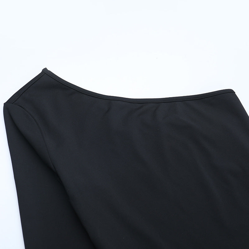 Long sleeve gloves one shoulder irregular pant set  | Festival Outfits Women
