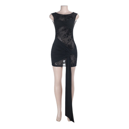 Crewneck ruched irregular sleeveless mini dress  | Festival Outfits Women