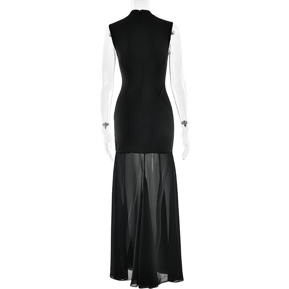 Hollow out crewneck zip-up sleeveless cut out maxi dress  | Festival Outfits Women