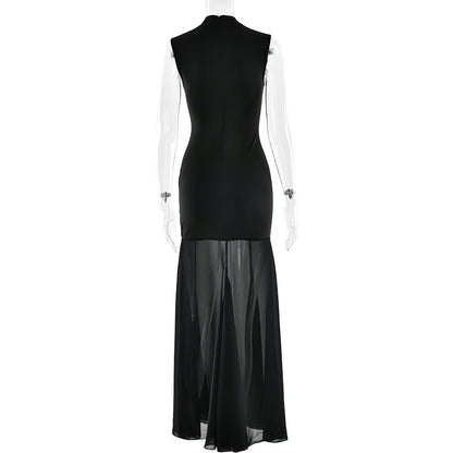 Hollow out crewneck zip-up sleeveless cut out maxi dress  | Festival Outfits Women
