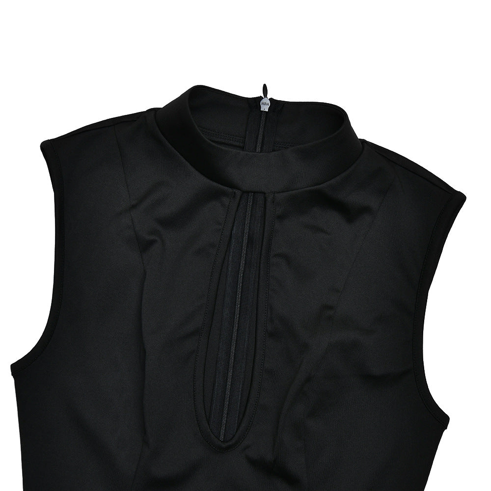 Hollow out crewneck zip-up sleeveless cut out maxi dress  | Festival Outfits Women
