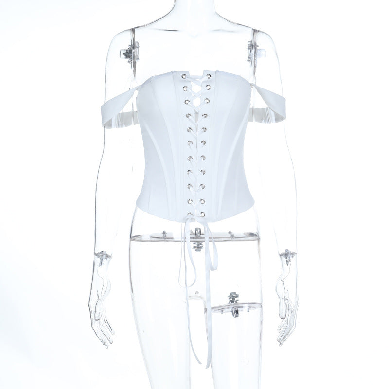 Off shoulder self tie button corset tube top  | Festival Outfits Women