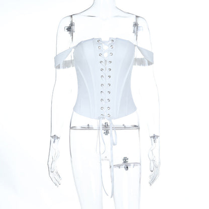 Off shoulder self tie button corset tube top  | Festival Outfits Women