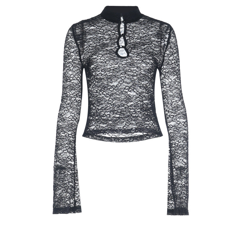Long sleeve hollow out lace see through cut out top  | Festival Outfits Women