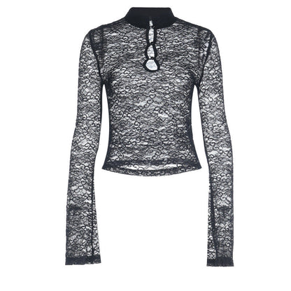 Long sleeve hollow out lace see through cut out top  | Festival Outfits Women