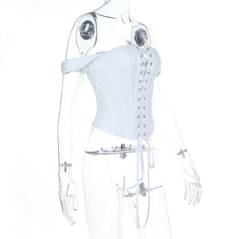 Off shoulder self tie button corset tube top  | Festival Outfits Women