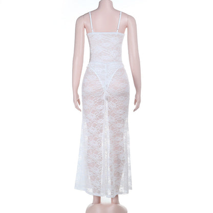 Lace ruched button v neck cami maxi skirt set  | Festival Outfits Women