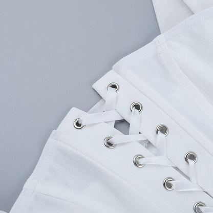 Off shoulder self tie button corset tube top  | Festival Outfits Women