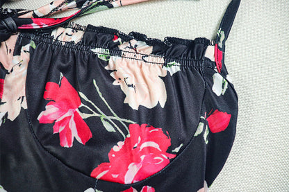 Self tie halter flower print ruched mini dress  | Festival Outfits Women