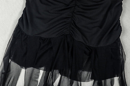 Halter self tie v neck ruched mini dress  | Festival Outfits Women