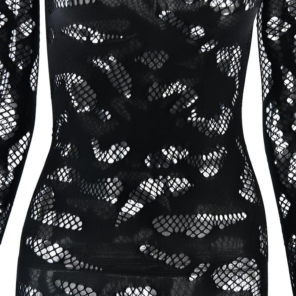 Long sleeve hollow out see through solid jumpsuit  | Festival Outfits Women