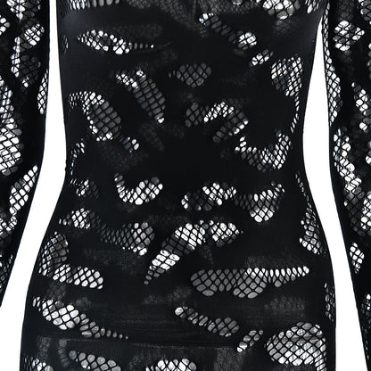 Long sleeve hollow out see through solid jumpsuit  | Festival Outfits Women