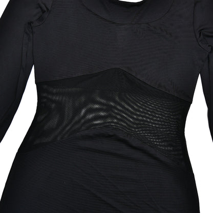 Long sleeve u neck mesh patchwork maxi dress  | Festival Outfits Women