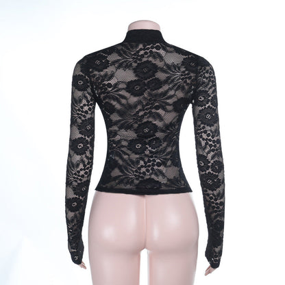 Self tie hollow out long sleeve lace solid cut out top  | Festival Outfits Women