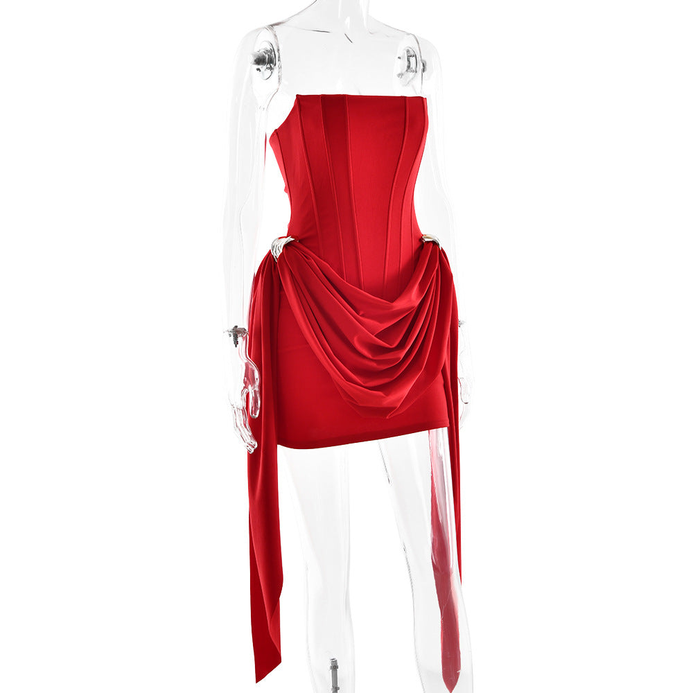 Corset backless ruched solid tube mini dress  | Festival Outfits Women