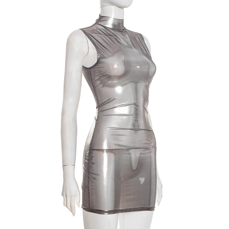 High neck see through sleeveless mini dress  | Festival Outfits Women