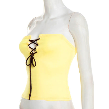 Self tie hollow out backless tube cut out top  | Festival Outfits Women