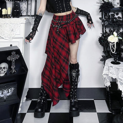 Plaid irregular A line contrast mini skirt  | Festival Outfits Women