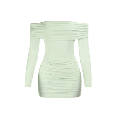 Off shoulder long sleeve ruched tube mini dress  | Festival Outfits Women