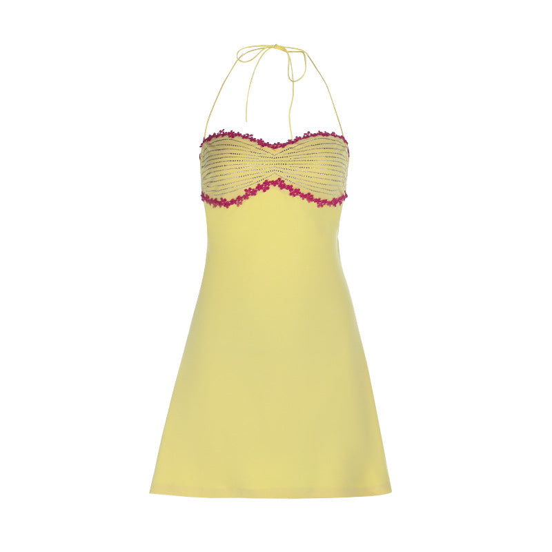 Self tie halter backless contrast mini dress  | Festival Outfits Women
