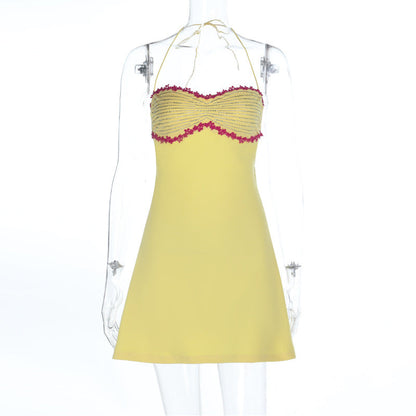 Self tie halter backless contrast mini dress  | Festival Outfits Women