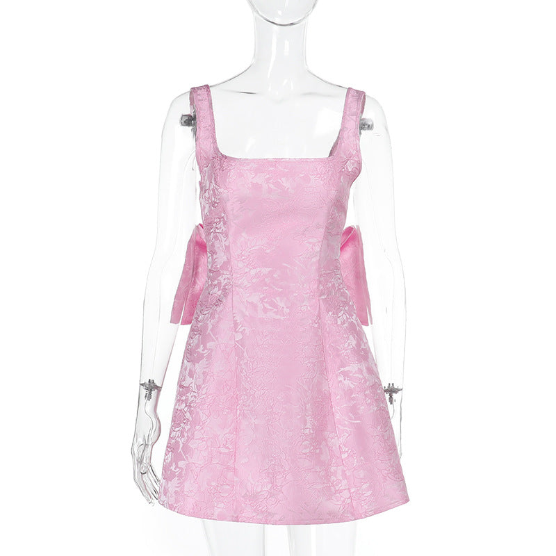 Square neck bowknot zip-up cami mini dress  | Festival Outfits Women