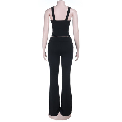 V neck lace hem low rise backless cami pant set  | Festival Outfits Women