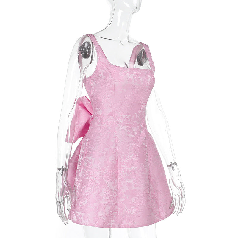 Square neck bowknot zip-up cami mini dress  | Festival Outfits Women