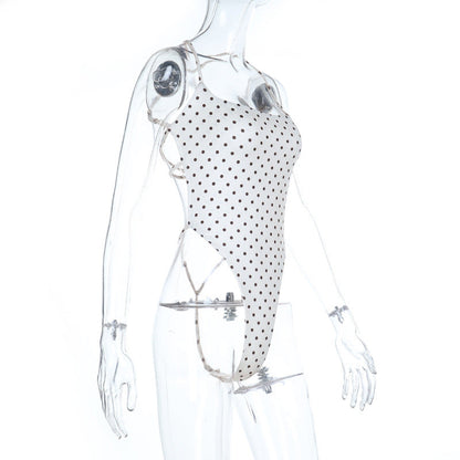 Polka dot u neck cross back backless cami bodysuit  | Festival Outfits Women