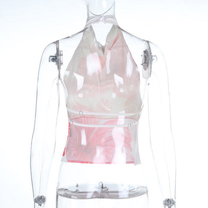 Button halter flower print backless satin top  | Festival Outfits Women