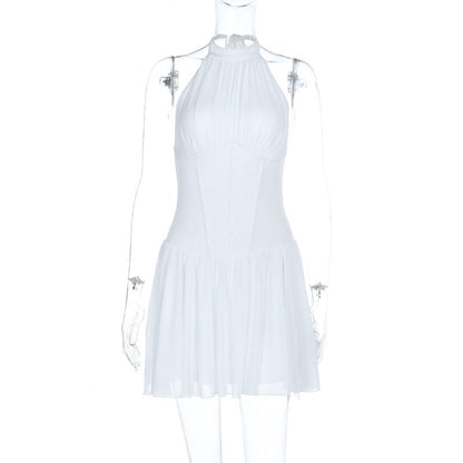 Halter self tie ruched backless solid mini dress  | Festival Outfits Women
