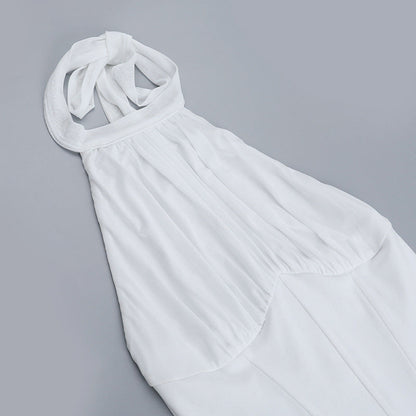 Halter self tie ruched backless solid mini dress  | Festival Outfits Women
