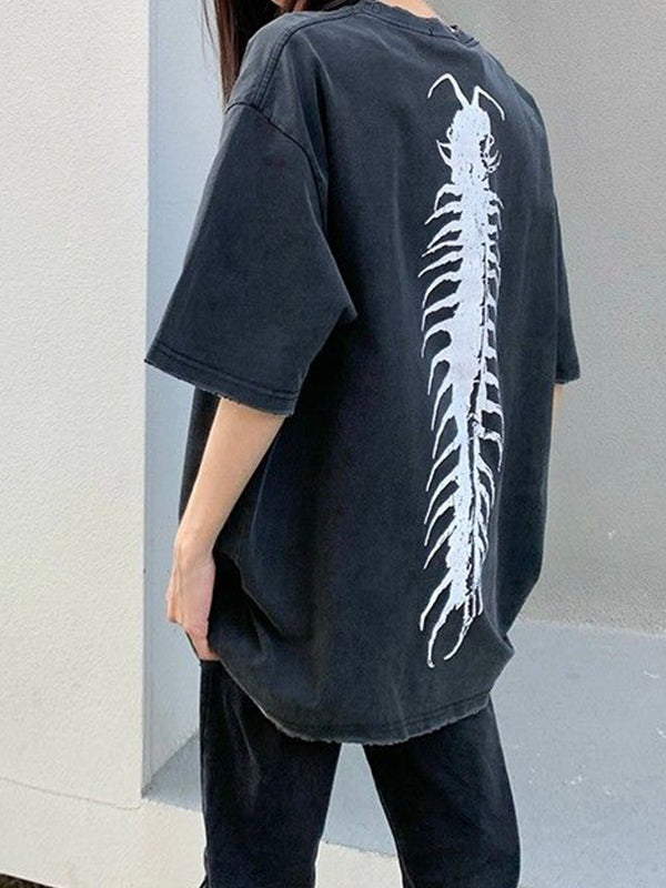 Street Distressed Graphic Print Oversized Short Sleeve Tee
