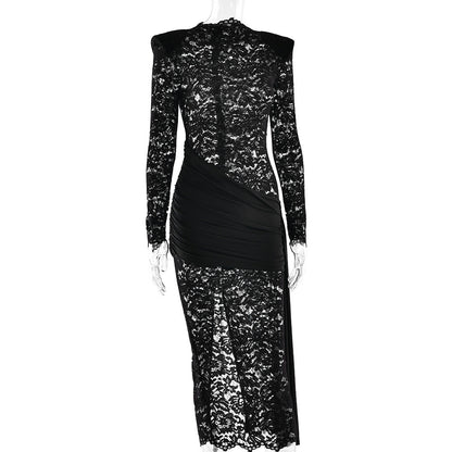 Irregular long sleeve slit zip-up hollow out cut out midi dress  | Festival Outfits Women