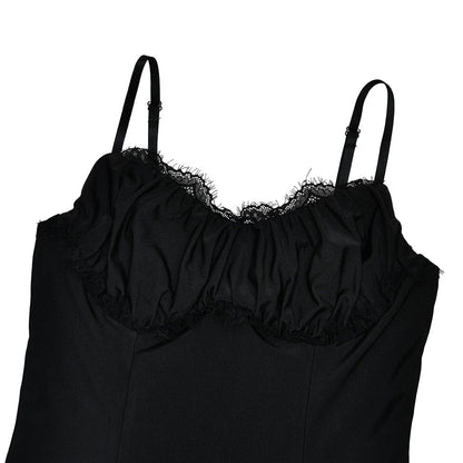 Lace hem v neck backless solid cami maxi dress  | Festival Outfits Women