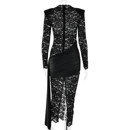 Irregular long sleeve slit zip-up hollow out cut out midi dress  | Festival Outfits Women