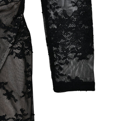 Lace long sleeve slit crewneck irregular midi dress  | Festival Outfits Women