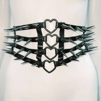 Hollow out rivet applique PU leather solid corset  | Festival Outfits Women