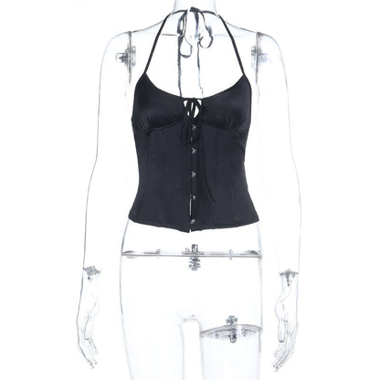 Halter self tie u neck backless button top  | Festival Outfits Women