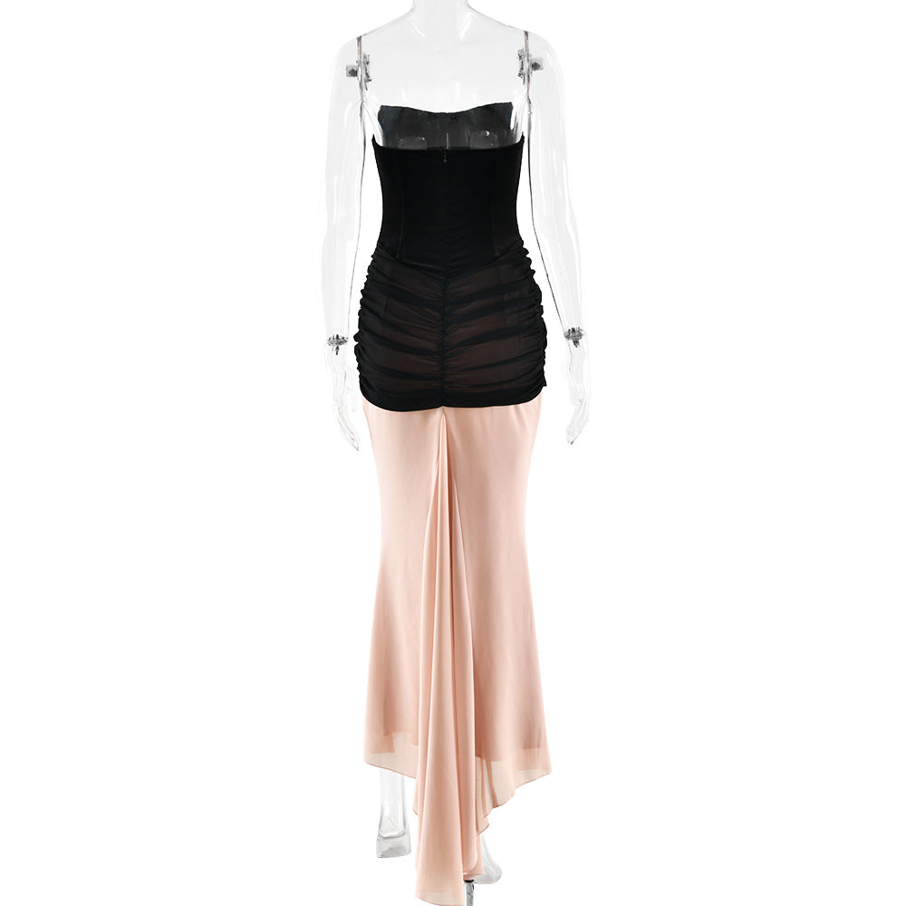 Ruched backless contrast tube maxi dress  | Festival Outfits Women
